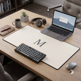 Letter M Minimalist Monogram Beige Desk Mat