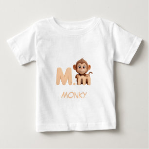 Letter M Monkey Educational Kids T-Shirt Upperca