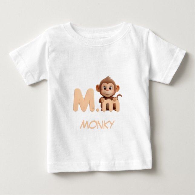 Letter M Monkey Educational Kids T-Shirt | Upperca (Front)