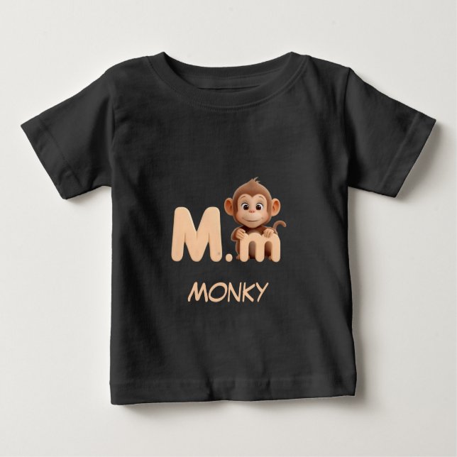 Letter M Monkey Educational Kids T-Shirt | Upperca (Front)