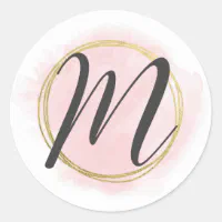 Elegant White Floral Monogram Letter M on White Classic Round Sticker, Zazzle