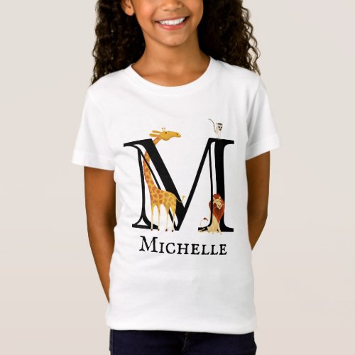 Letter M Monogram Child Safari Animals Giraffe T_Shirt