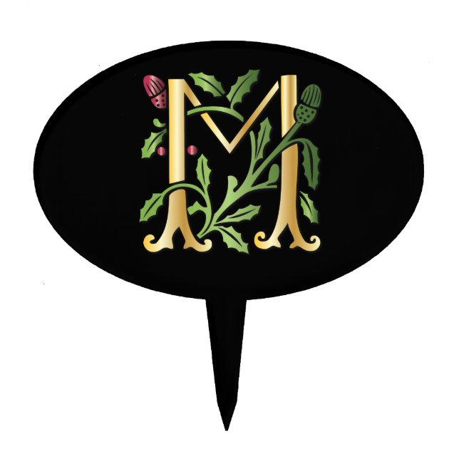Letter M Monogram Fleur de lis Cake Topper (Front)