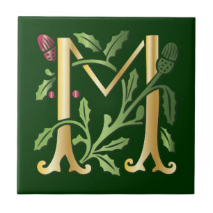 Letter M Monogram Fleur de lis Tile