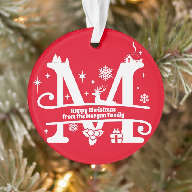 Letter M Monogram Initial Family Name Greeting Ornament (Tree)