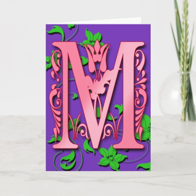 Letter M Monogram Initial on Pink Purple Cards (Front)