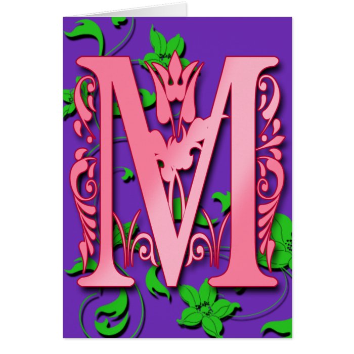 Letter M Monogram Initial on Pink Purple Cards