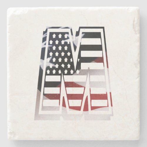 Letter M Monogram Initial Patriotic USA Flag Stone Coaster