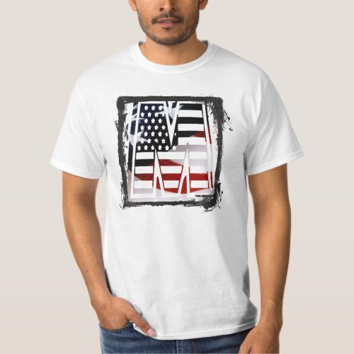 Letter M Monogram Initial Patriotic USA Flag T_Shirt