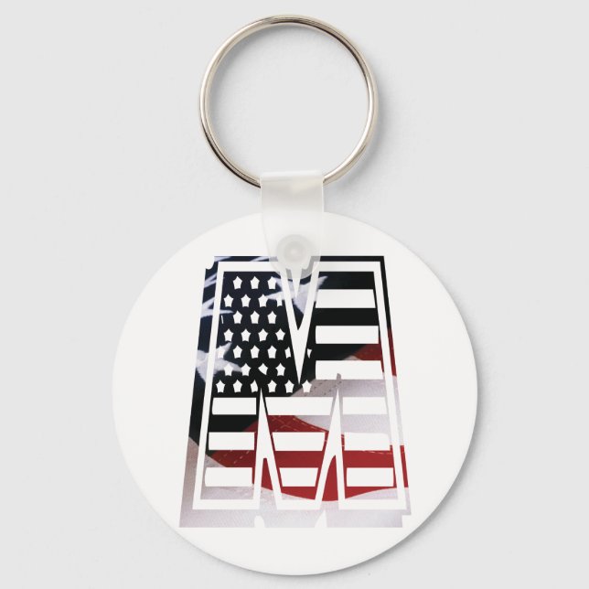 Letter M Monogram Initial USA Keychain (Front)