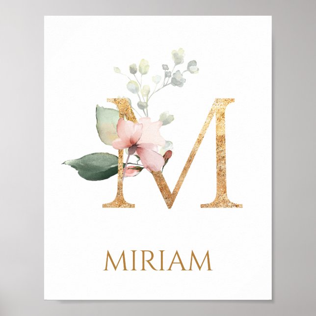 Letter M Monogram Pink Peach rose Nursery Poster (Front)