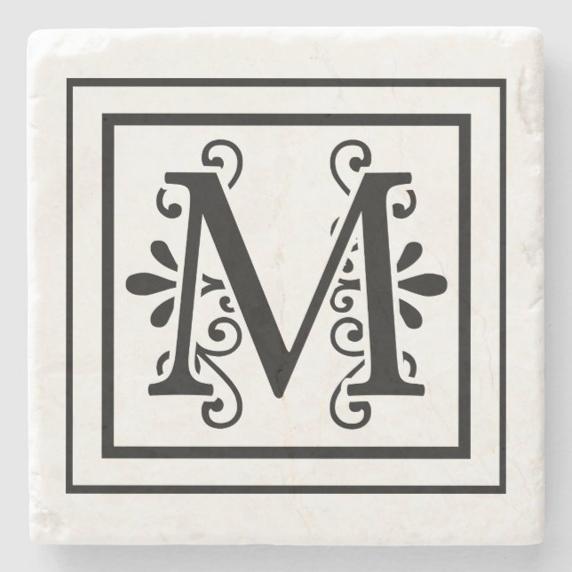 Letter M Monogram Stone Coasters (Front)