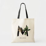 Letter M Monogram | Tropical Leaves Bridesmaid Tote Bag<br><div class="desc">Customizable letter M monogram tote bag featuring watercolor tropical palm leaf,  faux gold foil leaf and black watercolor brush accents. Personalize this tropical monogram tote bag by adding your name or other details. This boho letter M monogram bag will be perfect as a gift. Other letters are available.</div>