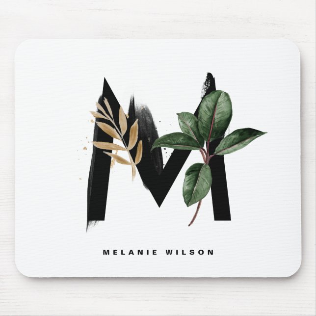 Letter M Monogram Tropical Leaves Personalized Mouse Pad (Front)