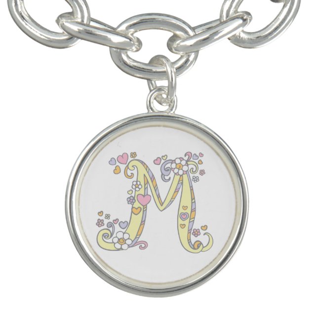 Letter M monogram whimsical charm Charm Bracelet (Design)