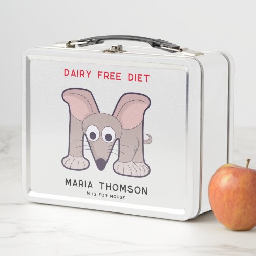 Letter M Mouse Add Name Allergies Back To School Metal Lunch Box