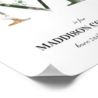 Letter M New Baby Monogram Birth Print Greenery | Zazzle
