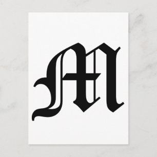 Letter M Old English Text on White Background Postcard