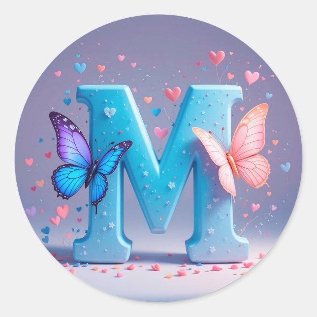 Letter M Personalized Gift, Whimsical Nature Classic Round Sticker (Front)