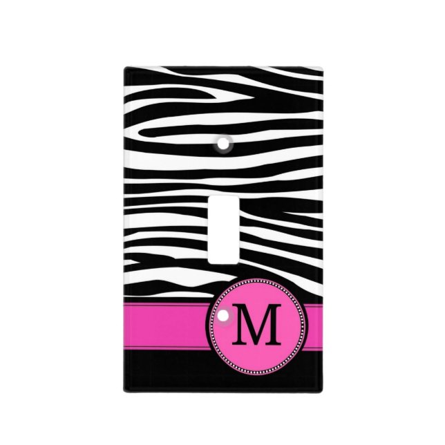 Letter M pink Monogram Zebra stripe Light Switch Cover (Front)