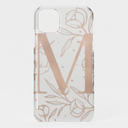 Letter M Rose Gold Monogram Botanical Illustration iPhone 11 Case