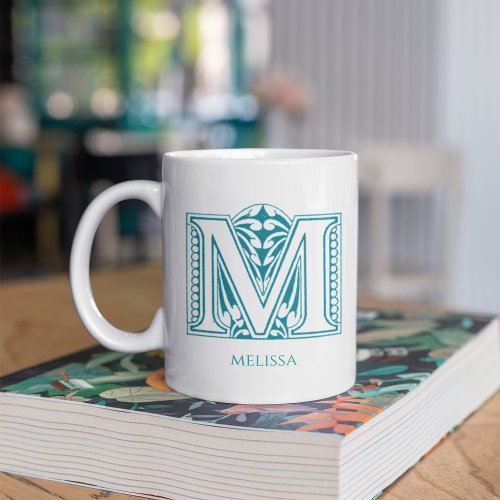 Letter M Teal Monogram Modern Name Coffee Mug