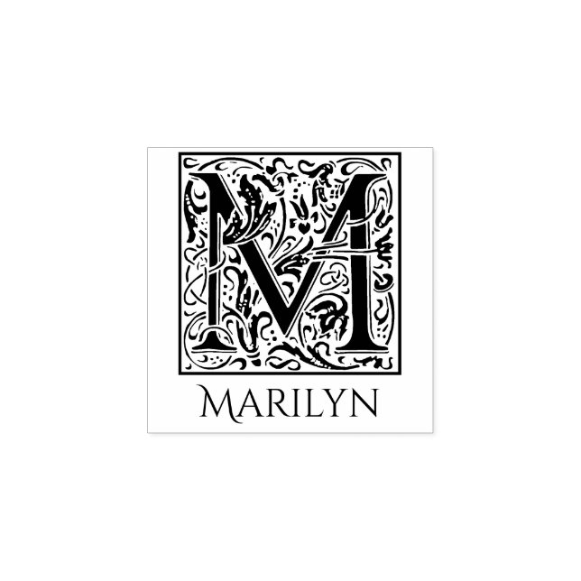 Letter M Vintage First Letter Personalized Rubber Stamp (Imprint)
