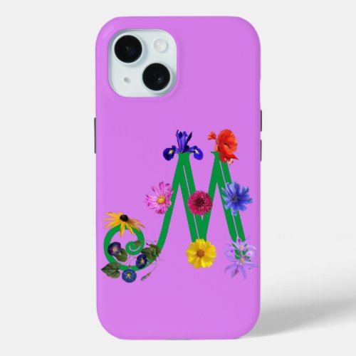 Letter M Wildflowers iPhone 15 Case