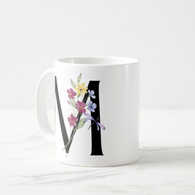 Letter M with flowers Coffee Mug (Front Left)