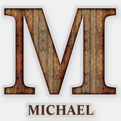 Letter M wood texture with custom name Sticker