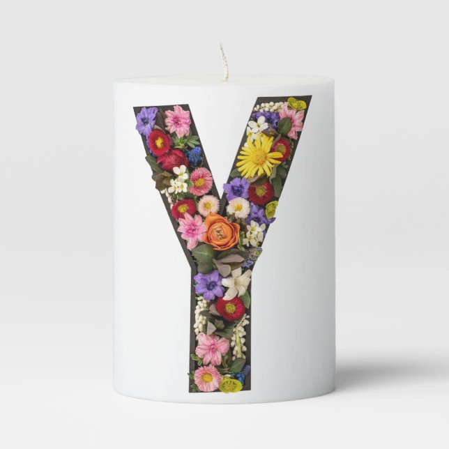 Letter made of real natural flowers and leaves pillar candle (Front)