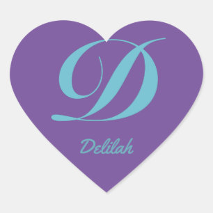 Letter Monogram Initial D Purple Blue calligraphy Heart Sticker