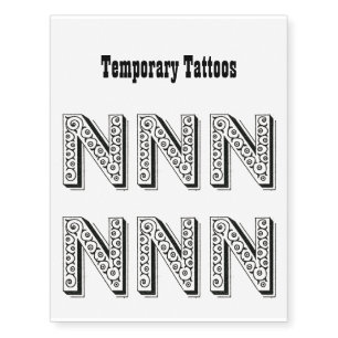 Letter N, Alphabet N, Black and White Temporary Tattoos