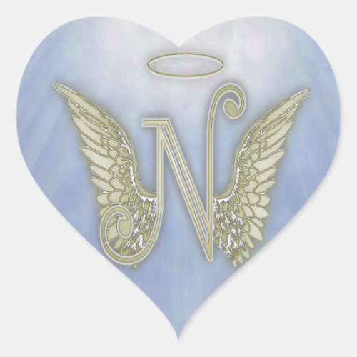 Letter N Angel Monogram Heart Sticker