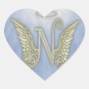 Letter N Angel Monogram Heart Sticker
