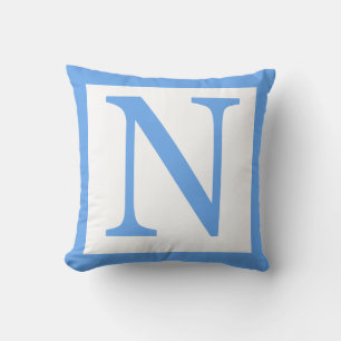 Letter N Baby Blue Border Throw Pillow