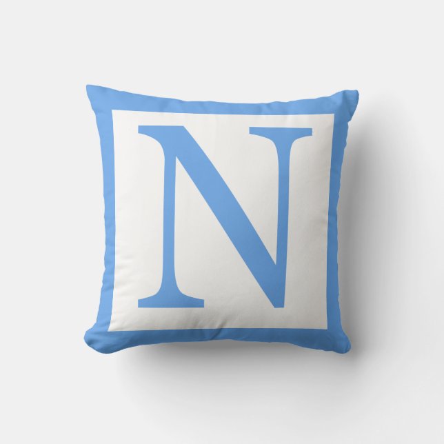 Letter N Baby Blue Border Throw Pillow (Front)