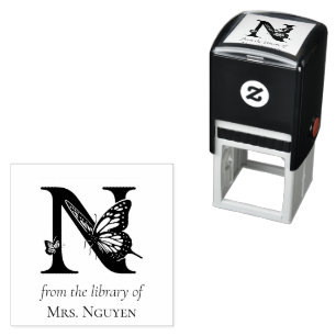 Letter N Butterfly Monogram From the Library Of Self-inking Stamp