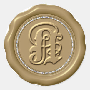 *~* Letter N Diamond Circle GOLD Wax Seal Stickers