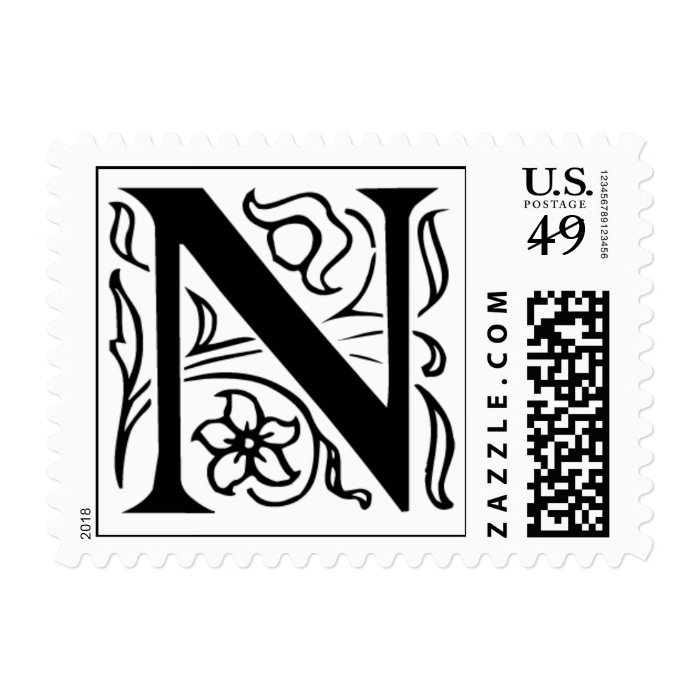 Letter N Fancy Initial Postage Stamps
