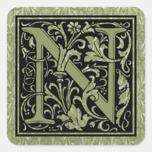 Letter N First Letter Monogram Square Sticker
