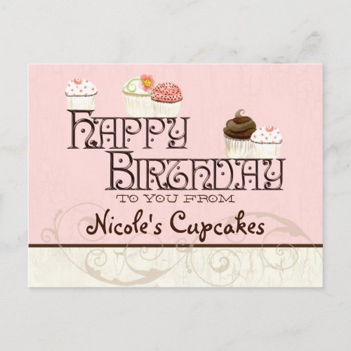 Letter N Happy Birthday Cupcake Business Postcard