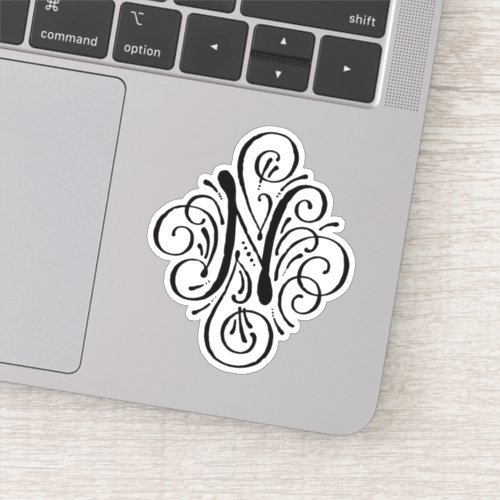 Letter N Initial Elegant Flourish Monogram Sticker