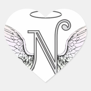 Letter N Initial Monogram with Angel Wings & Halo Heart Sticker