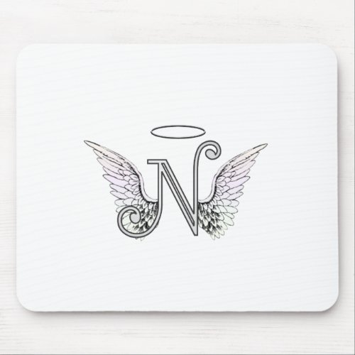 Letter N Initial Monogram with Angel Wings  Halo Mouse Pad
