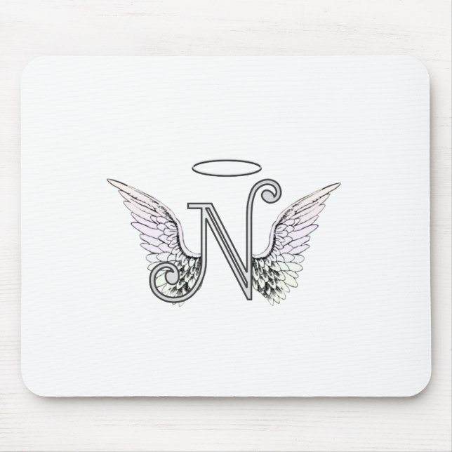 Letter N Initial Monogram with Angel Wings & Halo Mouse Pad (Front)