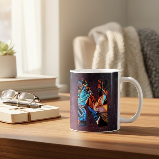 Letter N - Iridescent Monogram on Cosmic Galaxy Coffee Mug (Creator Uploaded)
