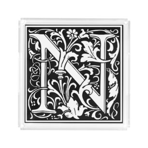 Letter N Medieval Monogram Art Nouveau Acrylic Tray