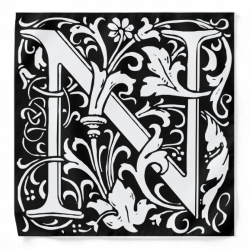 Letter N Medieval Monogram Art Nouveau Bandana
