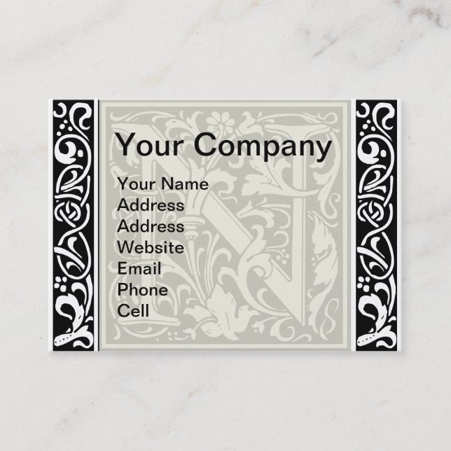 Letter N Medieval Monogram Art Nouveau Business Card (Front)